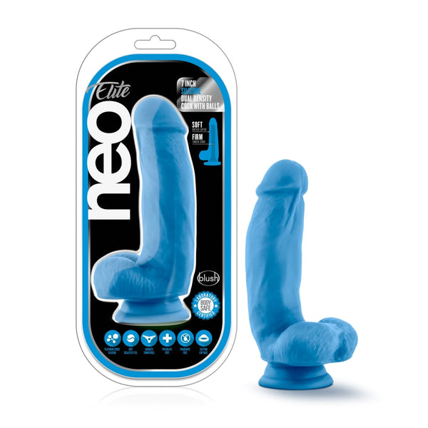 Neo Elite 7in Silicone Dual Density Cock with Balls Neon Blue A$67.01 Fast