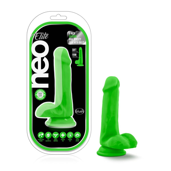 Neo Elite 6in Silicone Dual Density Cock with Balls Neon Green A$53.56 Fast