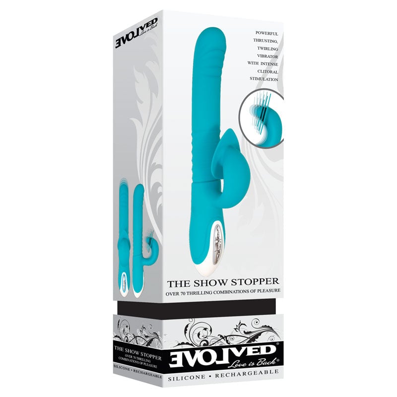 Evolved The Show Stopper - Teal 23.5 cm USB Rechargeable Thrusting Rabbit