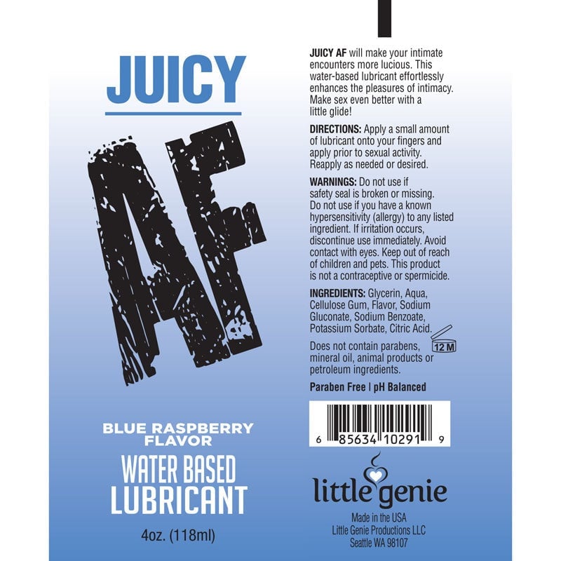 Juicy AF - Blue Raspberry - Blue Raspberry Flavoured Water Based Lubricant - 120