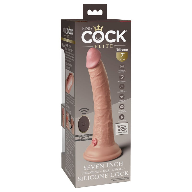 King Cock Elite 7’’ Vibrating Dual Density Cock with Remote - Flesh 17.8 cm USB