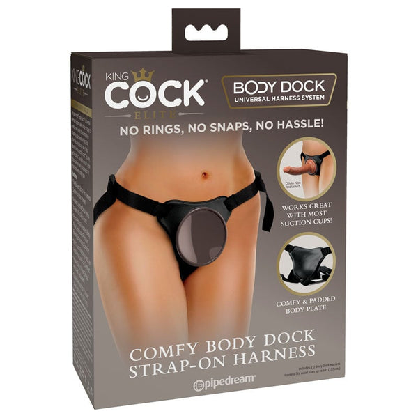 King Cock Elite Comfy Body Dock Strap-On Harness - Black Adjustable Strap-On