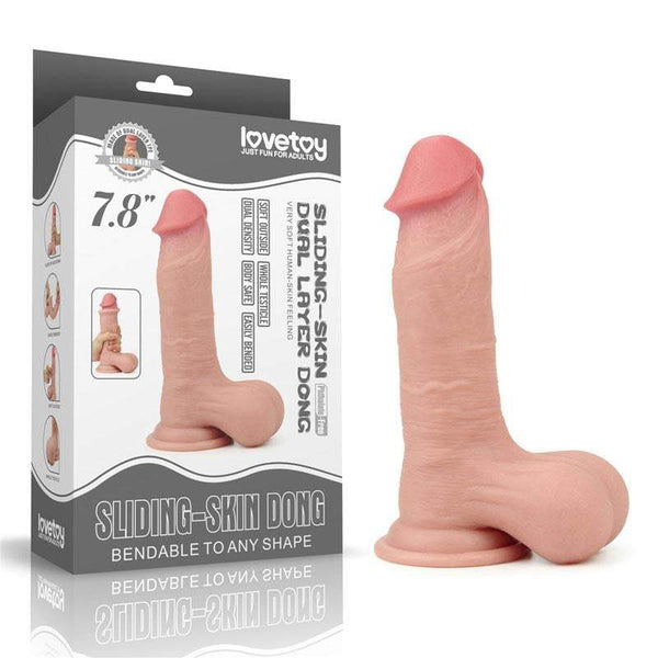 Lovetoy Sliding Skin Dual Layer Dong - Flesh 19.5 cm (7.8’’) Dong with Flexible