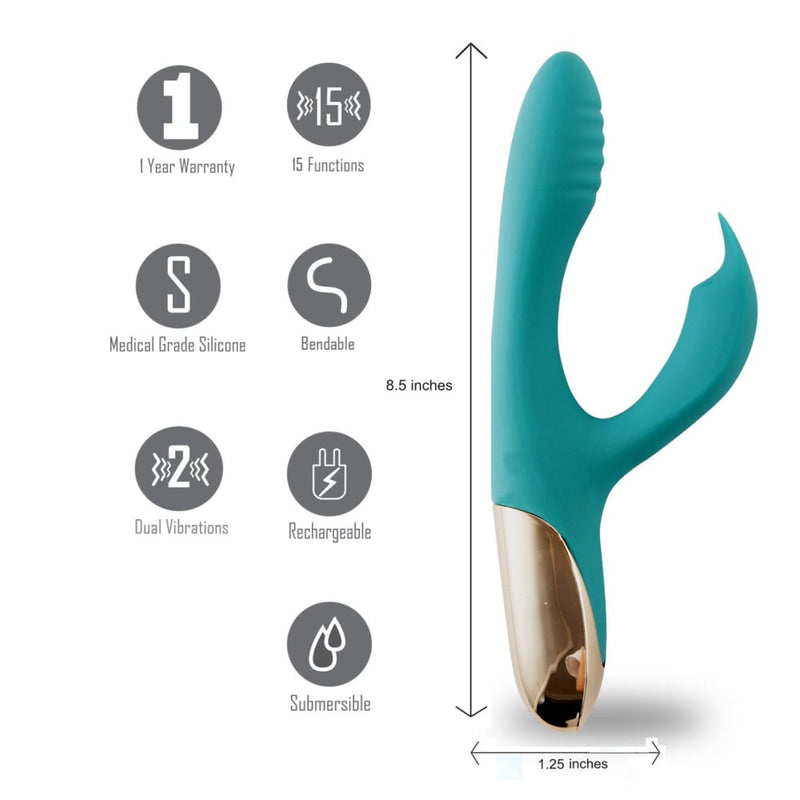 Maia Skyler - Green 21.6 cm USB Rechargeable Bendable Rabbit Vibrator A$94.88