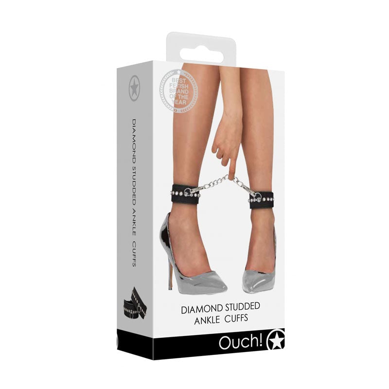 OUCH! Diamond Studded Ankle Cuffs - Black Leg Restraints A$51.34 Fast shipping