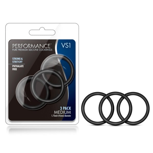 Performance VS1 Pure Premium Silicone Cockrings - Black Medium Cock Rings - Set