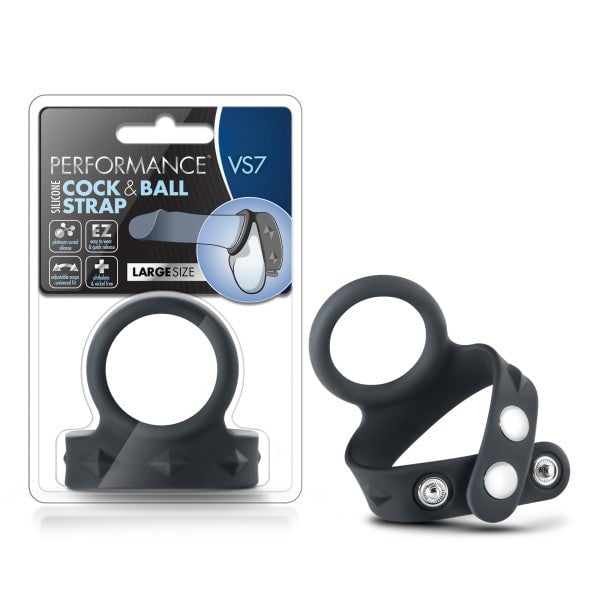 Performance VS7 Silicone Cock & Ball Strap - Black Cock Ring with Adjustable