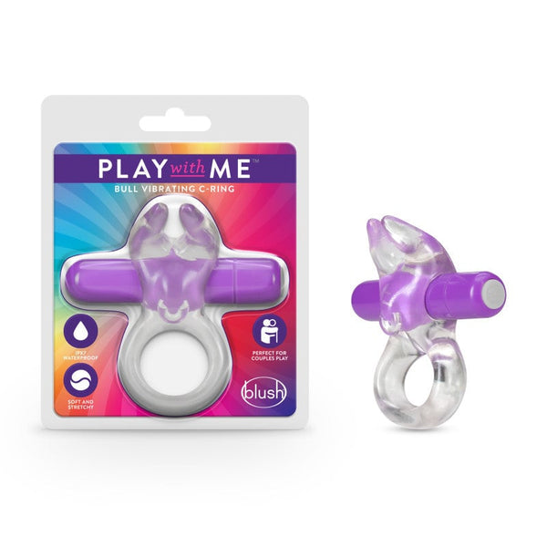 Play With Me Bull Vibrating C-Ring - Clear/Purple Vibrating Cock Ring A$21.72