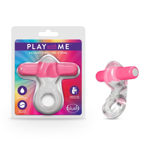 Play With Me Delight Vibrating C-Ring - Clear/Pink Vibrating Cock Ring A$22.94