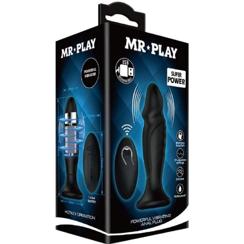 Mr Play Powerful Vibrating Butt Plug, Prostate Massager Remote Control - Black