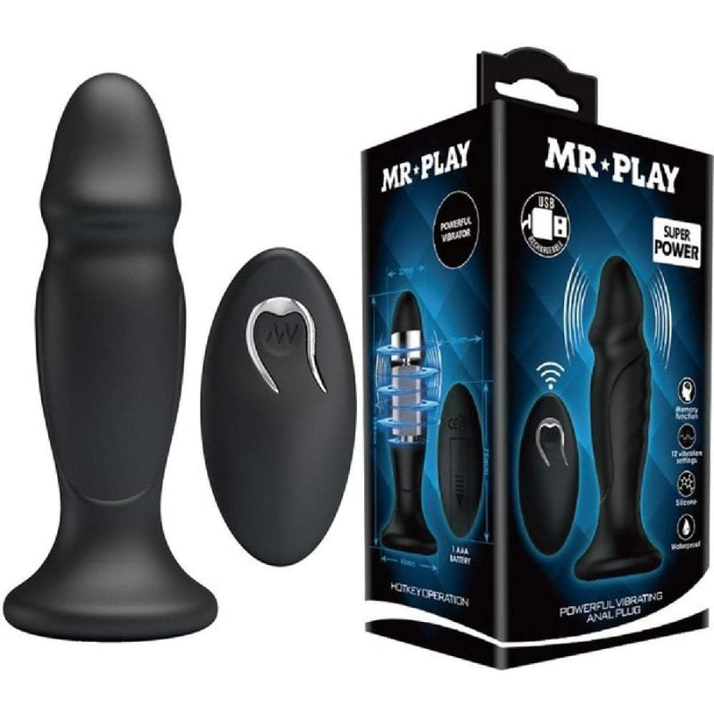 Mr Play Powerful Vibrating Butt Plug, Prostate Massager Remote Control - Black