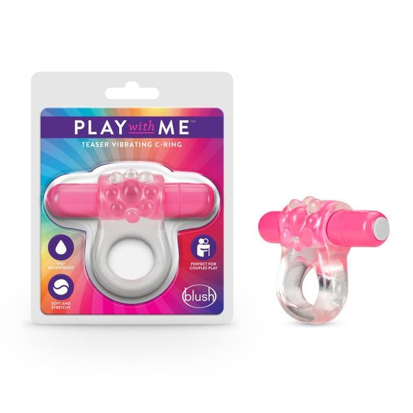 Play With Me Teaser Vibrating C-Ring - Clear/Pink Vibrating Cock Ring A$22.94