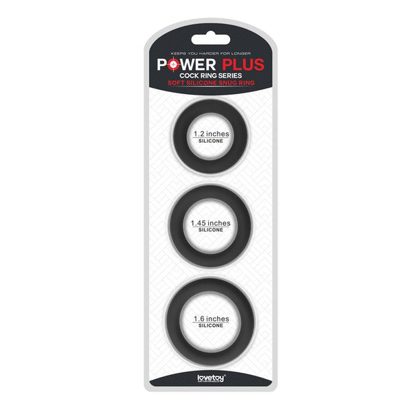 Power Plus Soft Silicone Snug Ring - Black Cock Rings - Set of 3 Sizes A$17.63