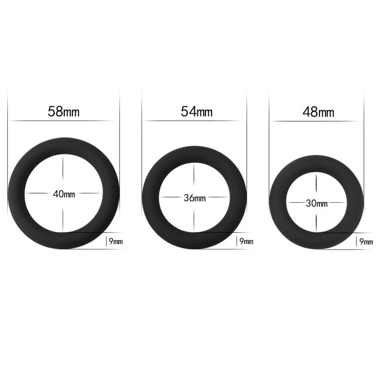 Power Plus Soft Silicone Snug Ring - Black Cock Rings - Set of 3 Sizes A$17.63