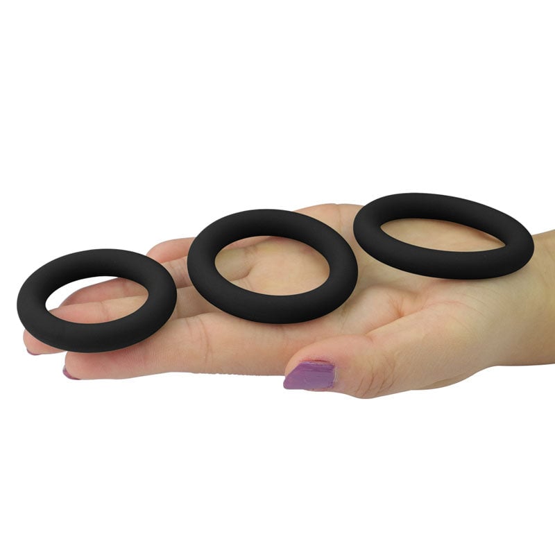 Power Plus Soft Silicone Snug Ring - Black Cock Rings - Set of 3 Sizes A$17.63