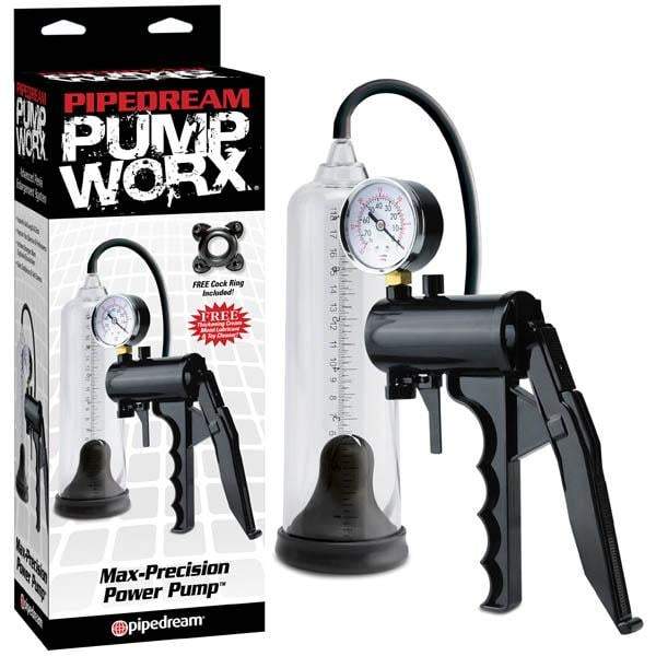 Pump Worx Max-precision Power Pump - Clear/Black Penis Pump with Gauge A$111.38