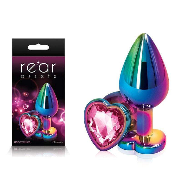 Rear Assets Multi Coloured Heart - Multi Coloured Medium Metal Butt Plug
