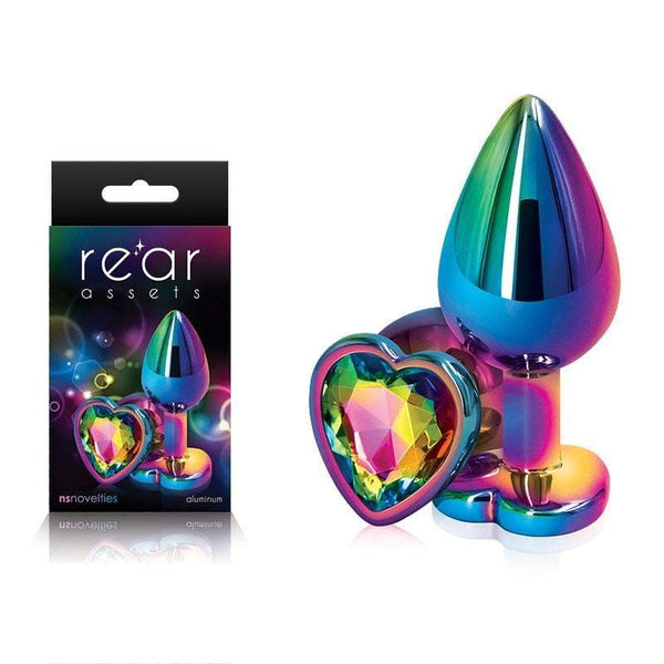 Rear Assets Multi Coloured Heart - Multi Coloured Medium Metal Butt Plug