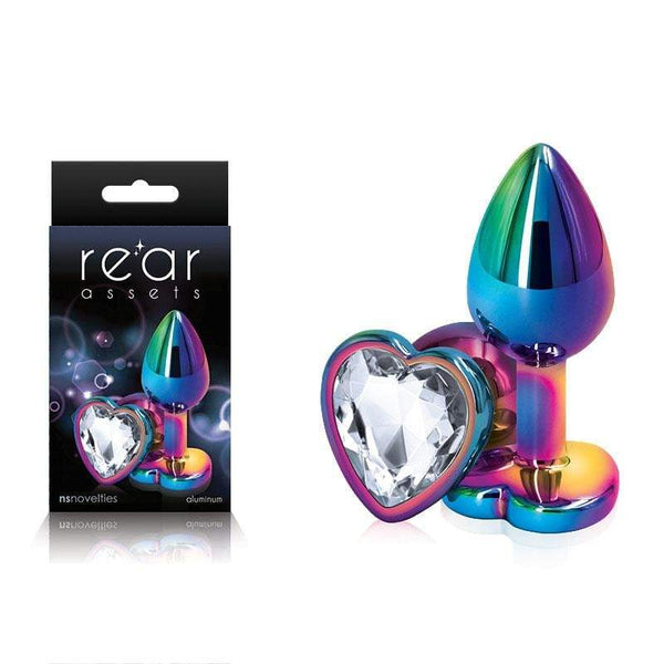 Rear Assets Multi Coloured Heart - Multi Coloured Small Metal Butt Plug