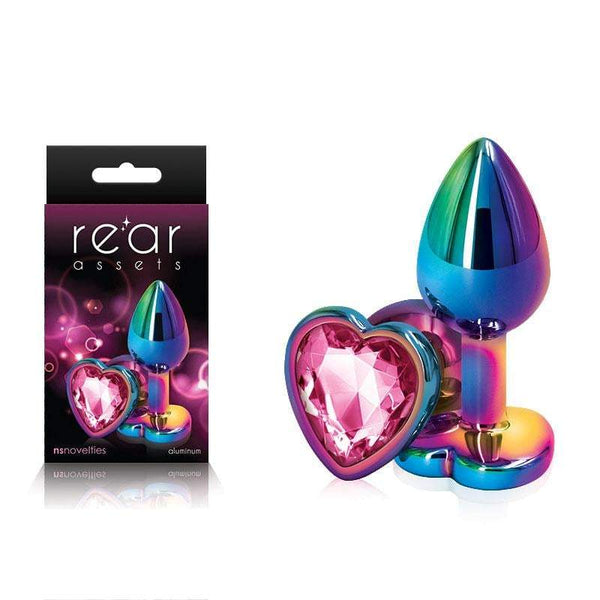 Rear Assets Multi Coloured Heart - Multi Coloured Small Metal Butt Plug