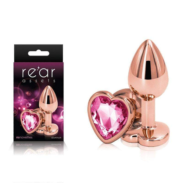 Rear Assets Rose Gold Heart Small - Rose Gold Small Metal Butt Plug with Pink