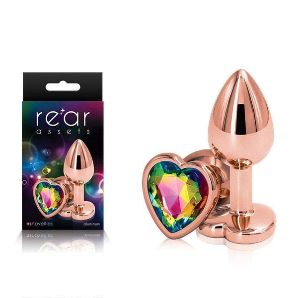 Rear Assets Rose Gold Heart Small - Rose Gold Small Metal Butt Plug with Rainbow