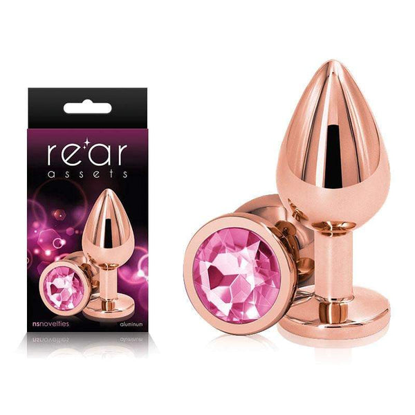 Rear Assets Rose Gold Medium - Rose Gold Medium Metal Butt Plug with Pink Gem