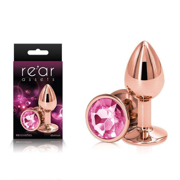 Rear Assets Rose Gold Small - Rose Gold Small Metal Butt Plug with Pink Gem Base