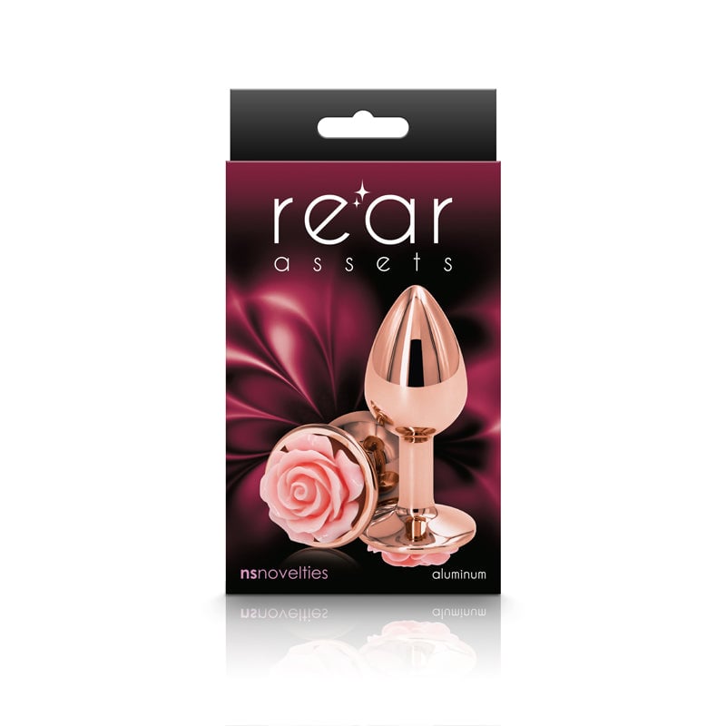 Rear Assets Rose - Small - Rose Gold 7.6 cm Metal Butt Plug with Pink Rose Base