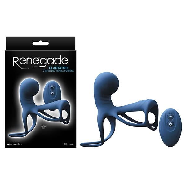 Renegade - Gladiator - Blue USB Rechargeable Vibrating Penis and Balls Harness