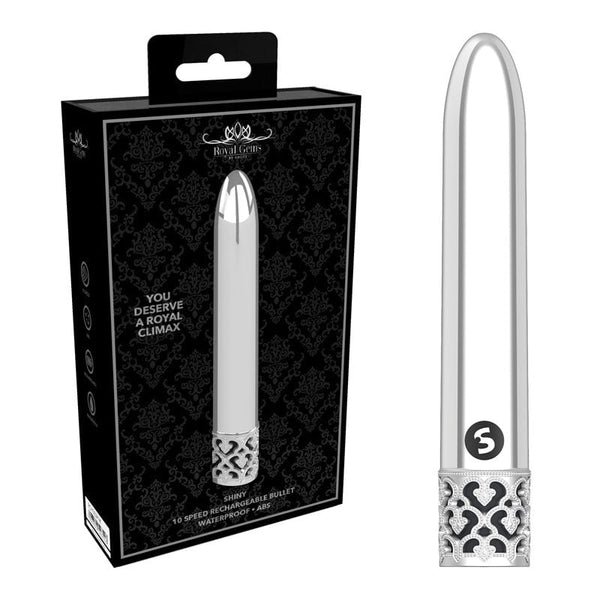ROYAL GEMS Shiny - ABS Rechargeable Bullet - Silver 10.8 cm USB Rechargeable