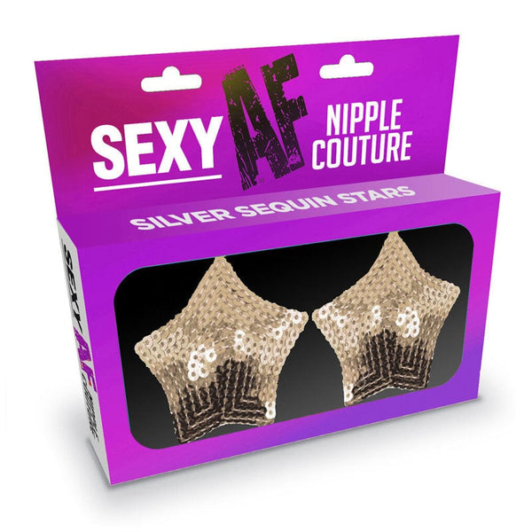 Sexy AF - Nipple Couture Silver Stars - Silver Sequin Reusable Nipple Pasties