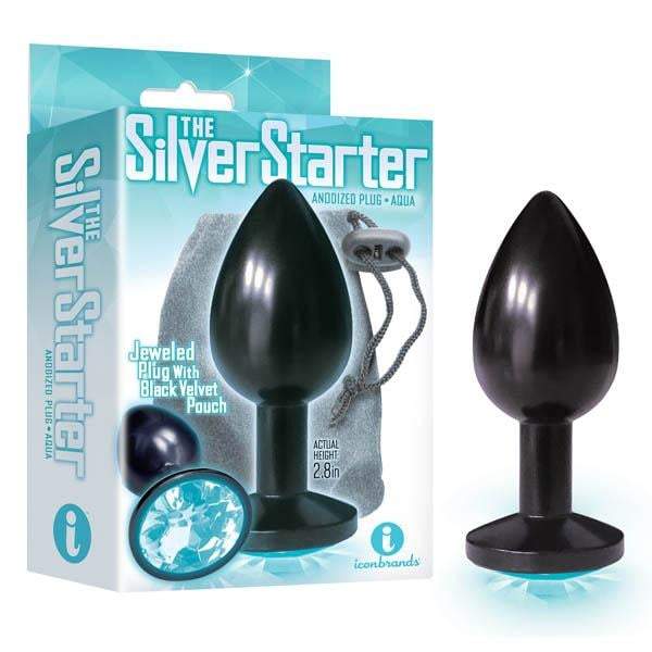 The Silver Starter - Anodised Black 7.1 cm (2.8’’) Butt Plug with Aqua Round