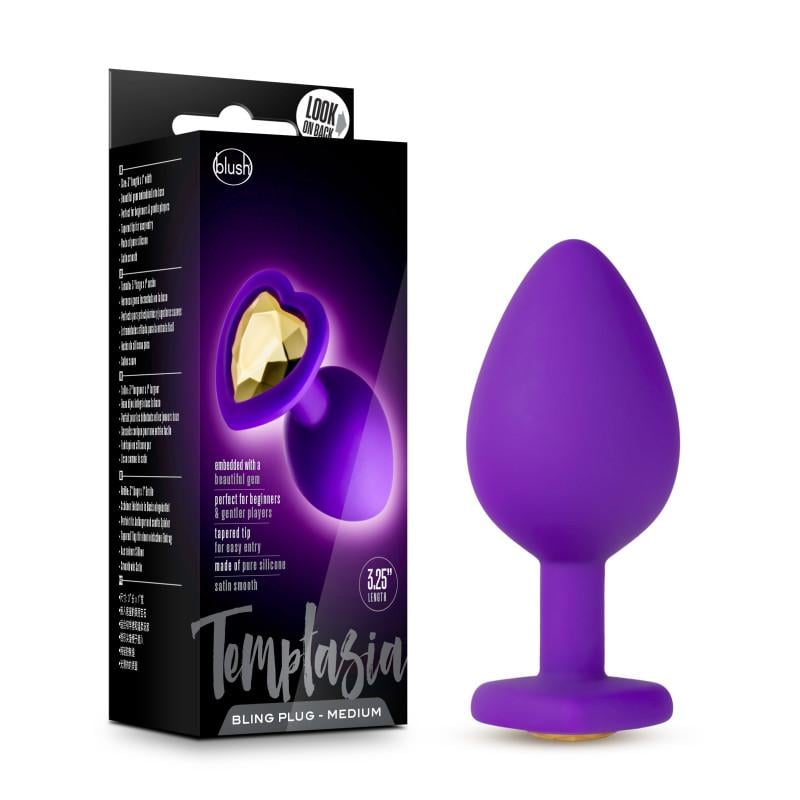 Temptasia Bling Plug - Medium - Purple 8.3 cm (3.25’’) Butt Plug with Heart