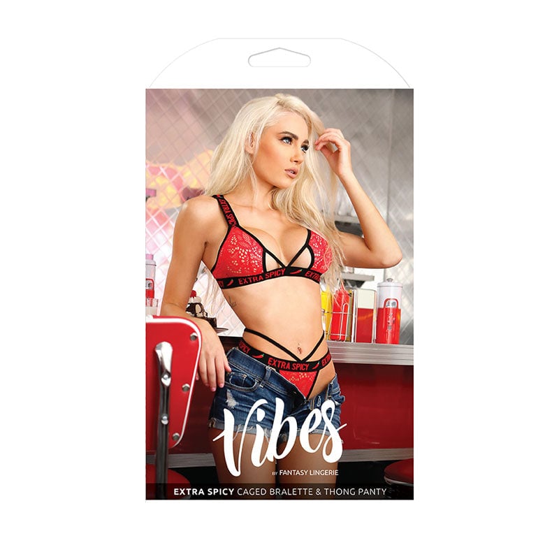 Vibes Extra Spicy Caged Bralette & Thong - Red - S/M Size A$55.04 Fast shipping