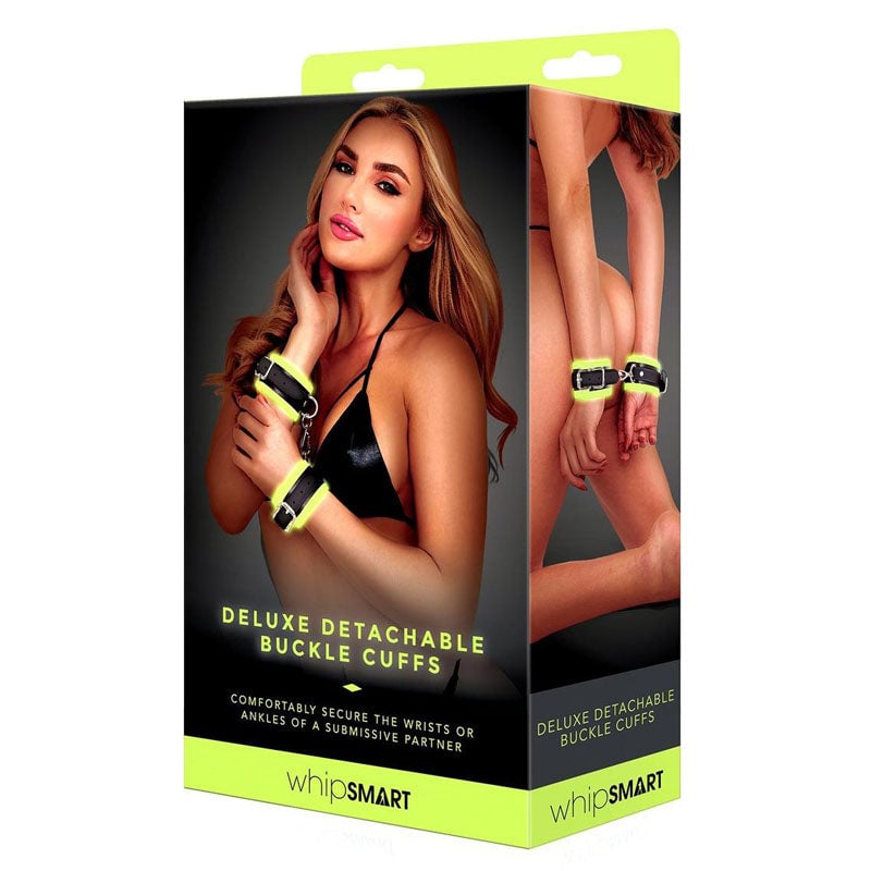 WhipSmart Glow Deluxe Detachable Buckle Cuffs - Glow in the Dark Restraints