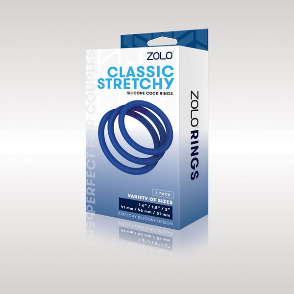 Zolo Classic Stretchy Silicone Cock Ring 3-Pack - Blue Cock Rings - Set of 3