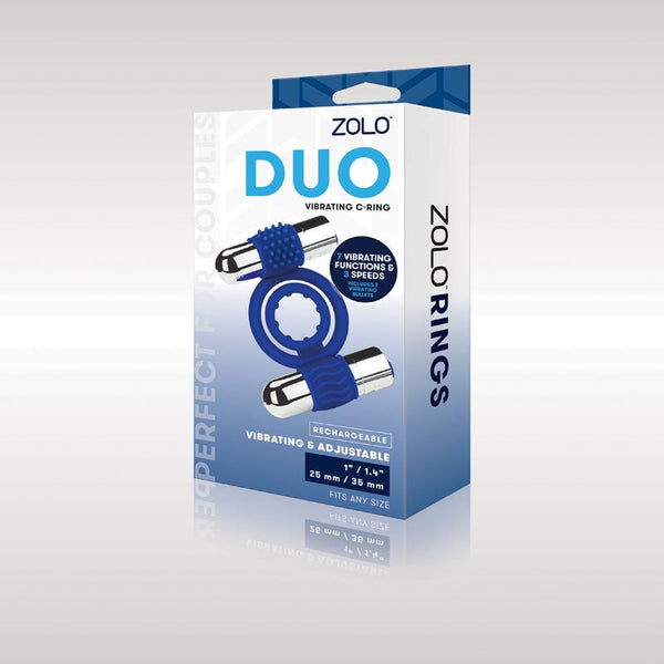 Zolo Rechargeable Duo Vibrating C-Ring - Blue USB Rechargeable Dual Vibrating